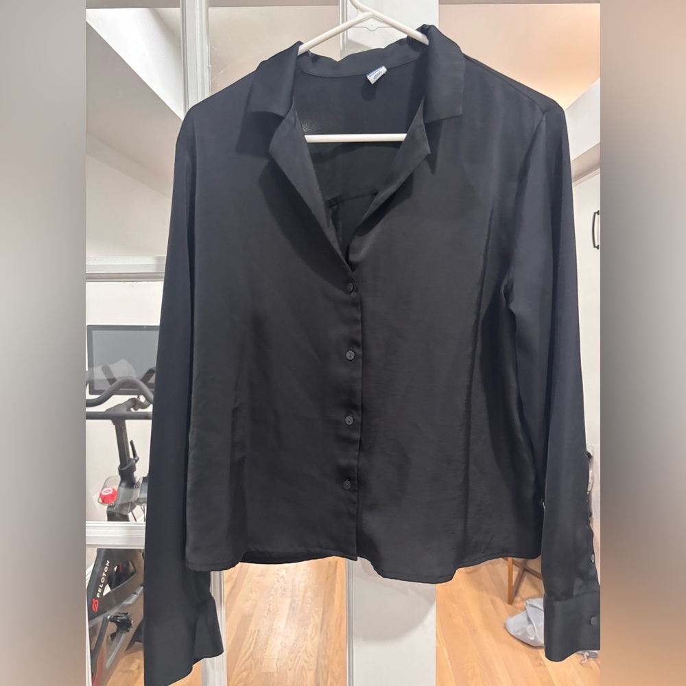 Old Navy Black Satin Button Down Shirt